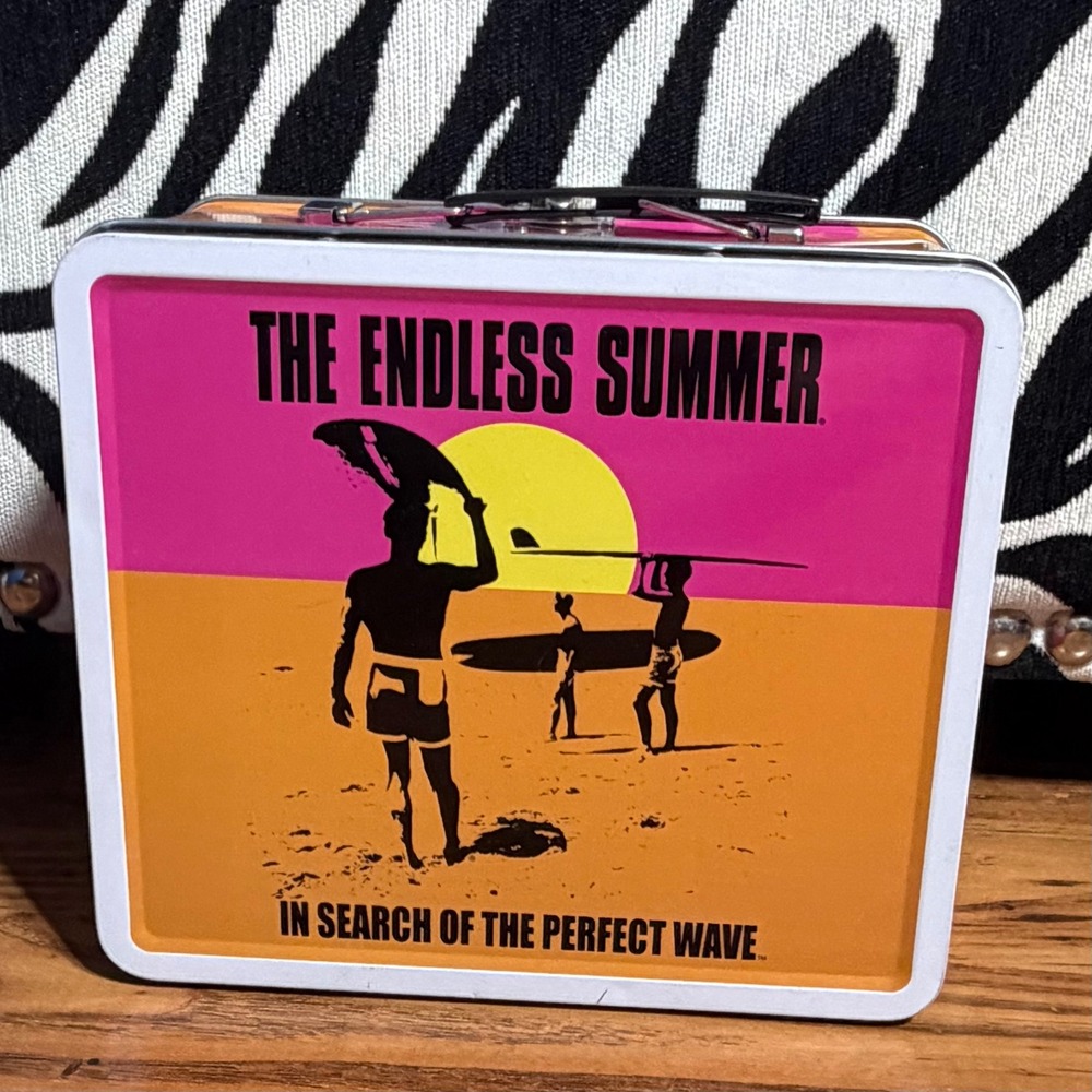 Aquarius The Endless Summer 1964 Surf Movie Tin Lunch Box Pink Orange Retro
